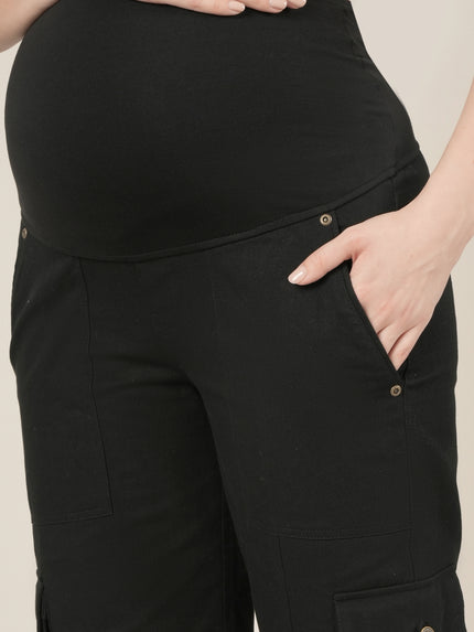 Black Maternity Cotton Cargo Pants