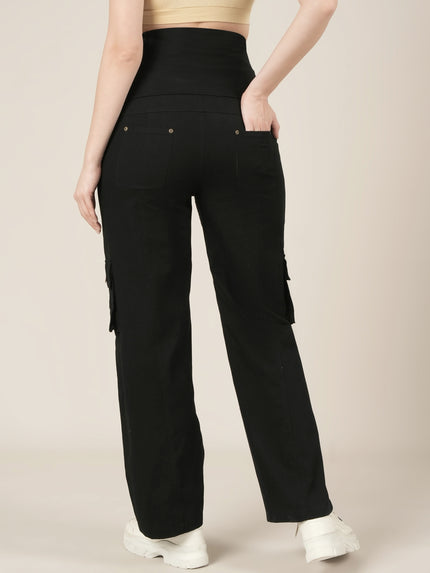 Black Maternity Cotton Cargo Pants