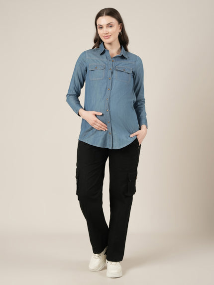 Black Maternity Cotton Cargo Pants