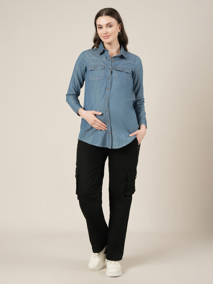 Black Maternity Cotton Cargo Pants