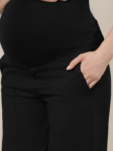 Black Maternity Cotton High Rise Shorts