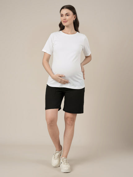 Black Maternity Cotton High Rise Shorts