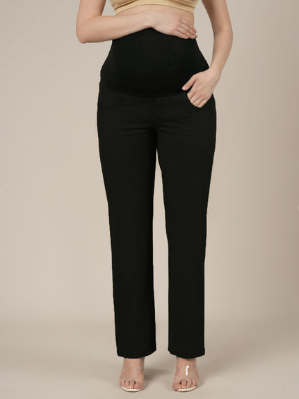 Black Maternity Cotton Straight Pants