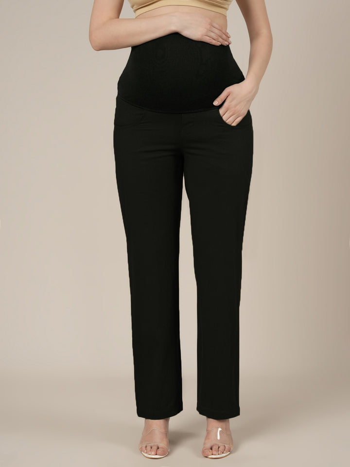 Black Maternity Cotton Straight Pants