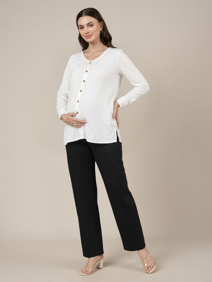 Black Maternity Cotton Straight Pants