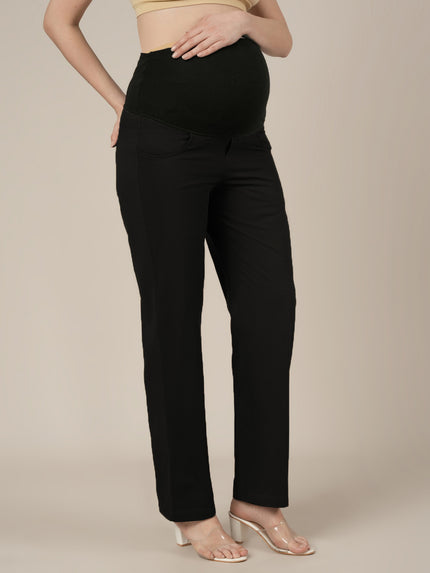 Black Maternity Cotton Straight Pants