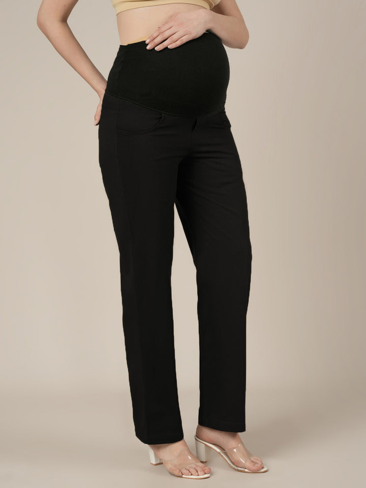 Black Maternity Cotton Straight Pants