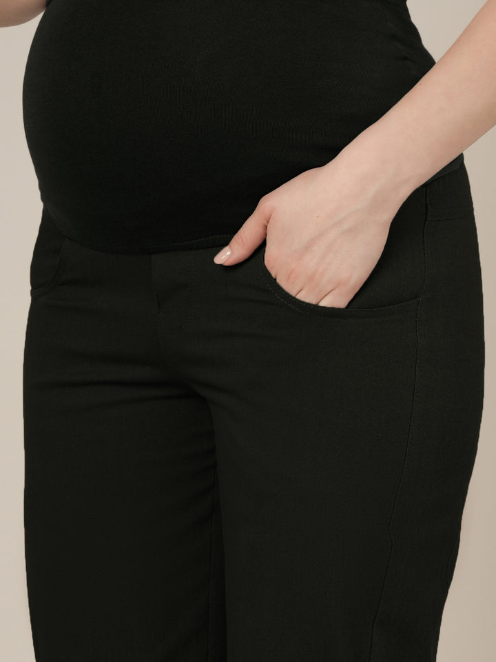 Black Maternity Cotton Straight Pants