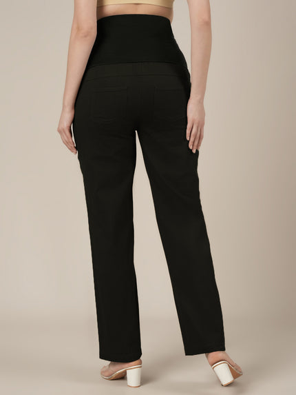 Black Maternity Cotton Straight Pants