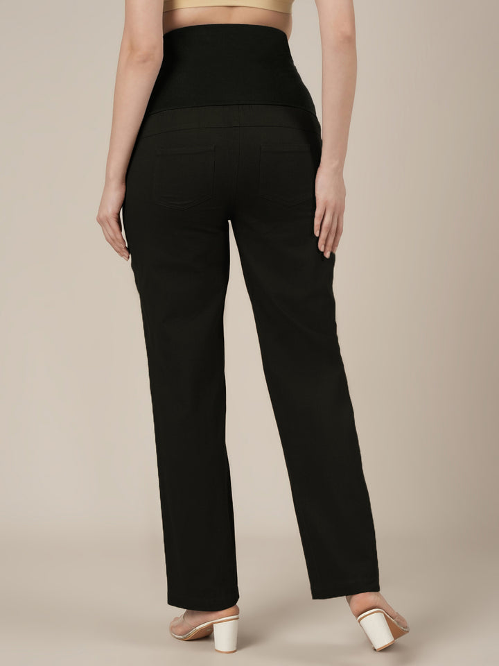 Black Maternity Cotton Straight Pants