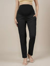 Stretchy Cotton Tapered Fit Maternity Pants-Black