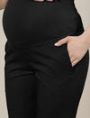 Stretchy Cotton Tapered Fit Maternity Pants-Black