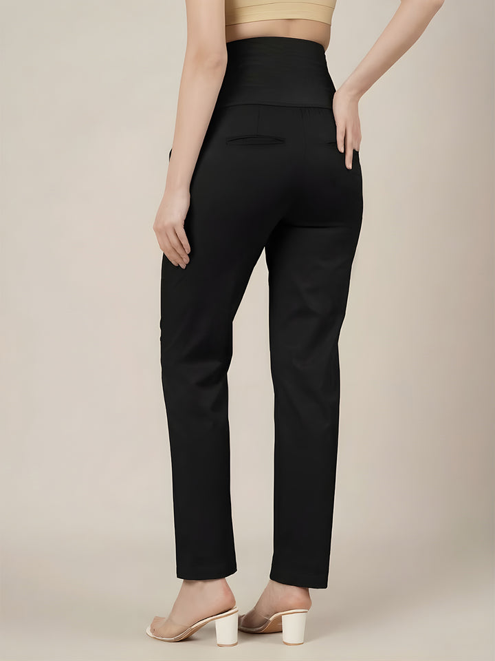 Stretchy Cotton Tapered Fit Maternity Pants-Black