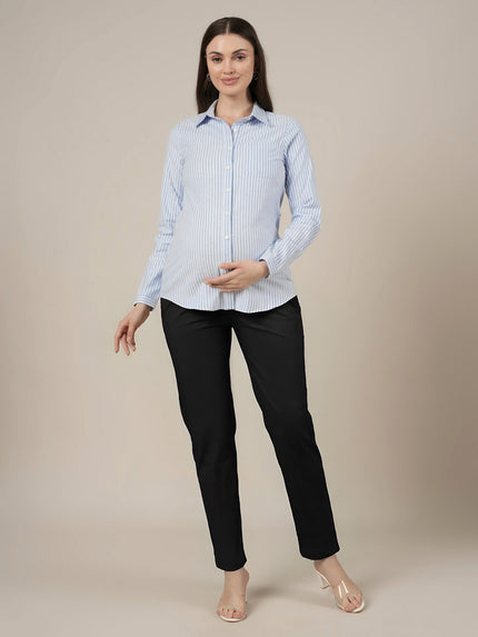 Stretchy Cotton Tapered Fit Maternity Pants-Black