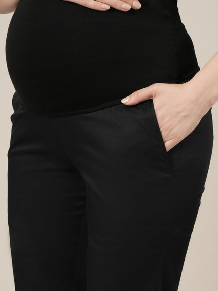Stretchy Cotton Straight Fit Maternity Pants-Black