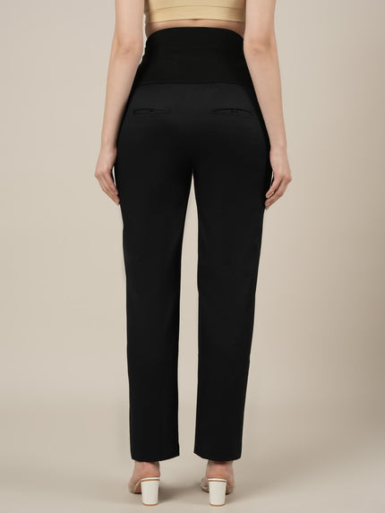 Stretchy Cotton Straight Fit Maternity Pants-Black