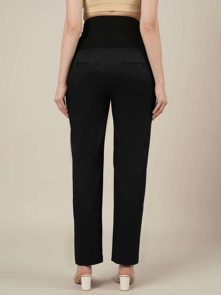 Stretchy Cotton Straight Fit Maternity Pants-Black