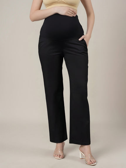 Stretchy Cotton Wide Leg Maternity Pants-Black