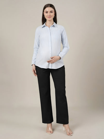 Stretchy Cotton Wide Leg Maternity Pants-Black