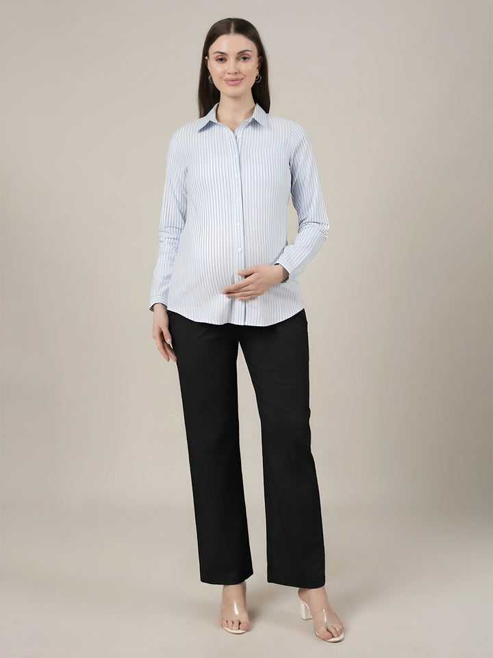 Stretchy Cotton Wide Leg Maternity Pants-Black