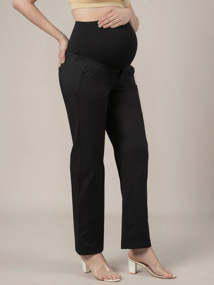 Stretchy Cotton Wide Leg Maternity Pants-Black