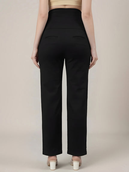 Stretchy Cotton Wide Leg Maternity Pants-Black