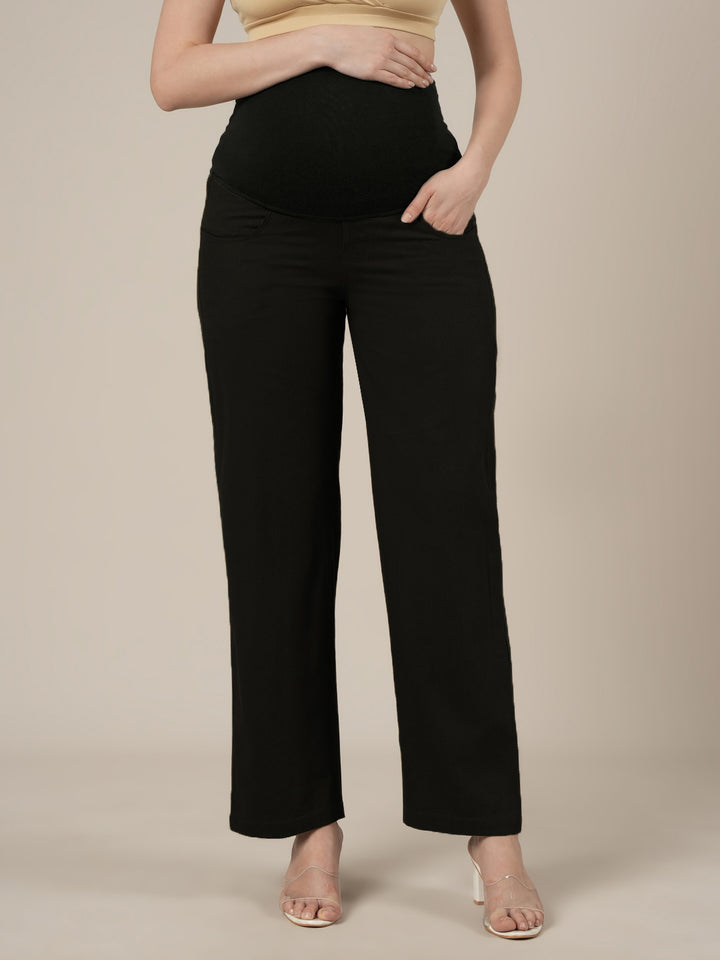 Black Maternity Cotton Wide Leg Pants