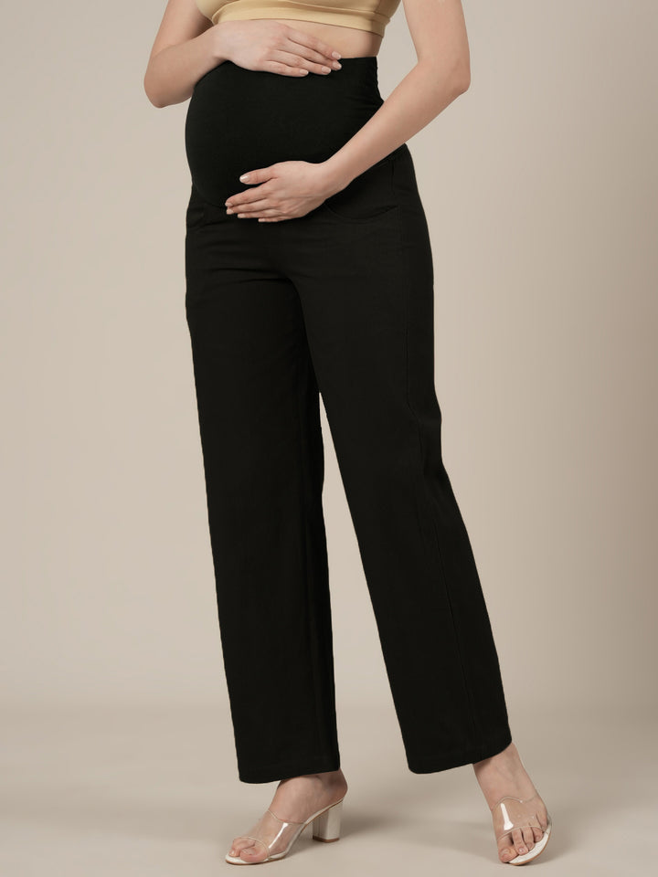 Black Maternity Cotton Wide Leg Pants