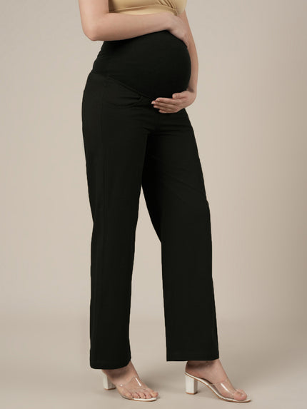 Black Maternity Cotton Wide Leg Pants