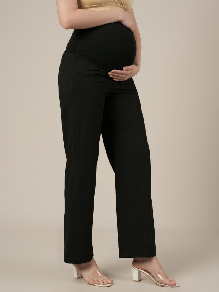 Black Maternity Cotton Wide Leg Pants