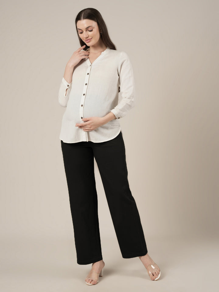 Black Maternity Cotton Wide Leg Pants