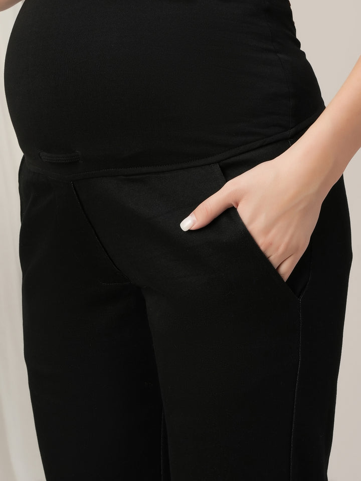 Black Maternity Denim Pants Tapered Straight Fit