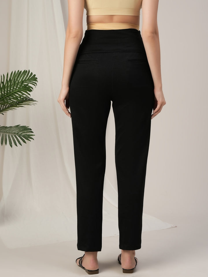Black Maternity Denim Pants Tapered Straight Fit