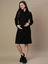 Fleece Hoodie Maternity Winter Dress-Black