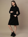 Fleece Hoodie Maternity Winter Dress-Black