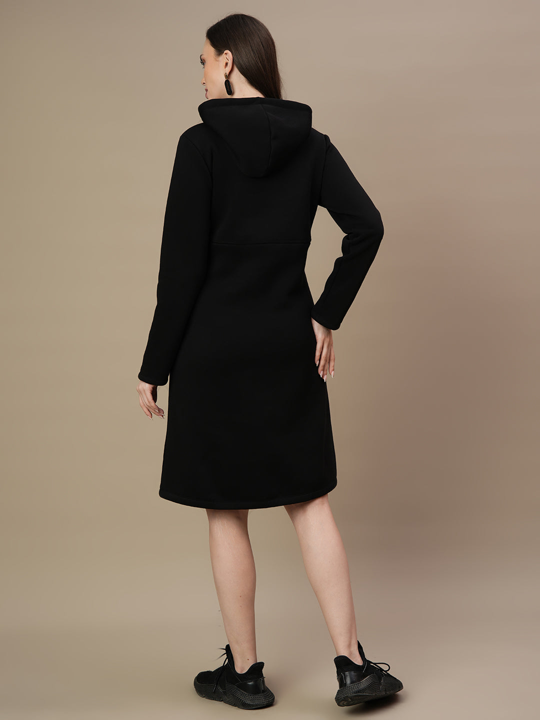 Fleece Hoodie Maternity Winter Dress-Black Fleece Hoodie Maternity Winter Dress-Black