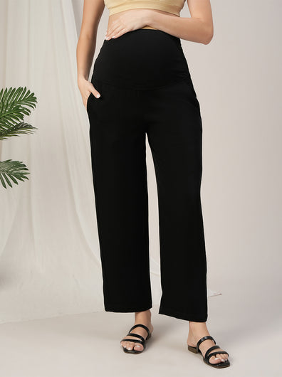 Black Straight-Fit Maternity Korean Pants