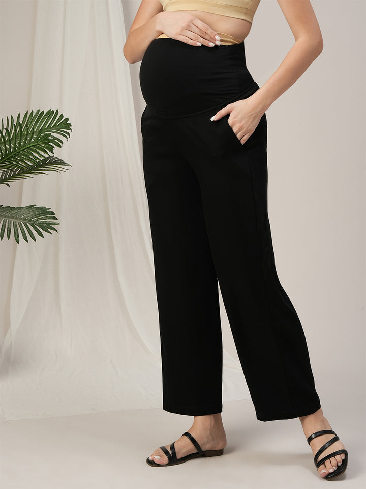 Black Straight-Fit Maternity Korean Pants