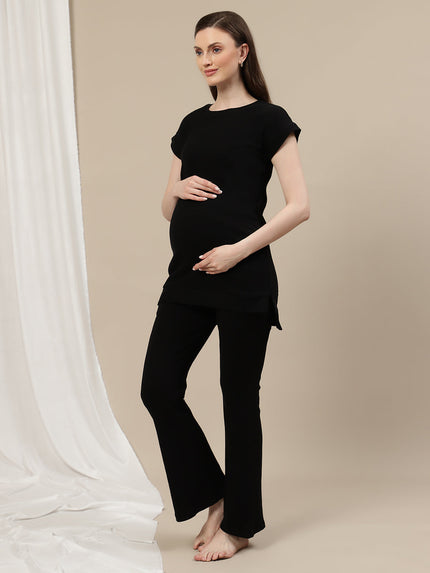 Maternity Rib Co-ord Set- Black