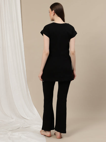 Maternity Rib Co-ord Set- Black
