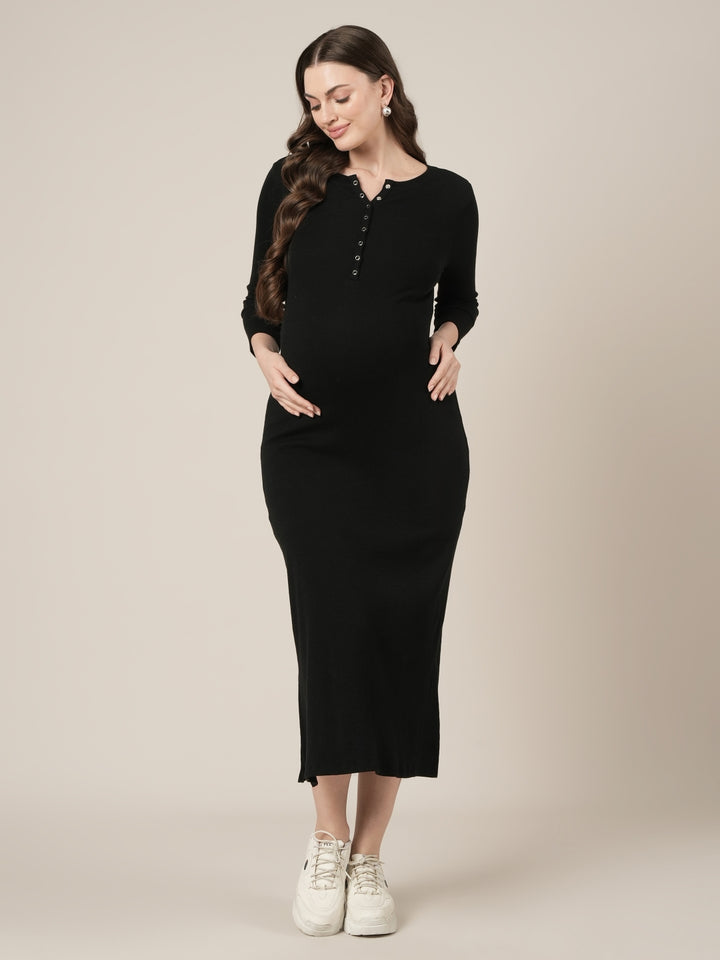 Black Maternity & Nursing Midi Bodycon T-shirt Dress