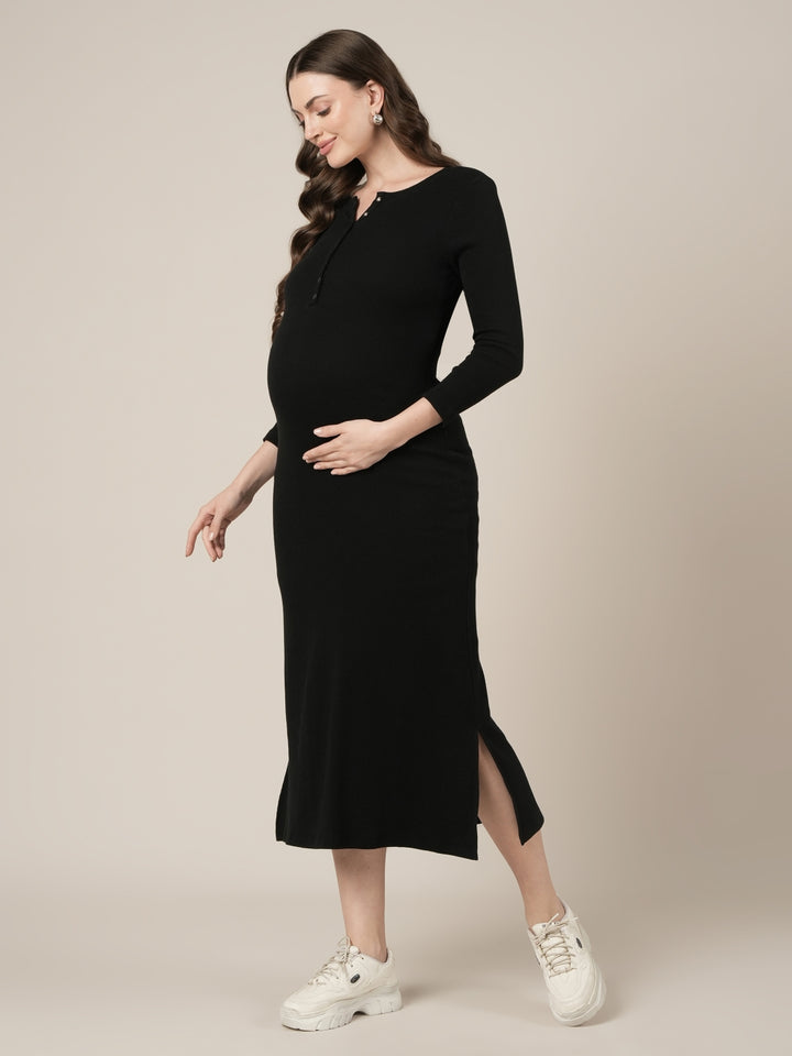 Black Maternity & Nursing Midi Bodycon T-shirt Dress