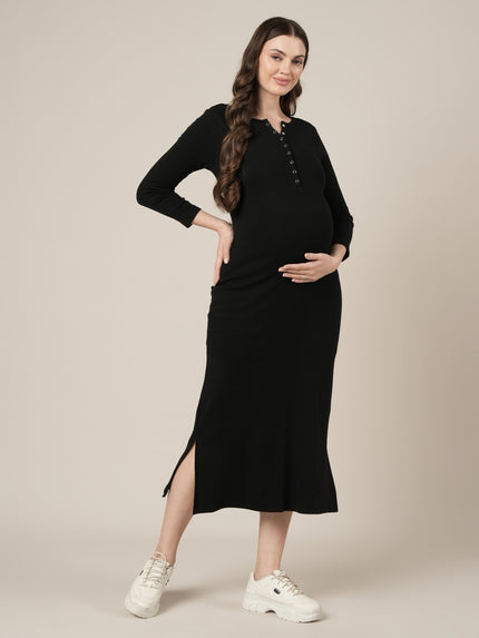 Black Maternity & Nursing Midi Bodycon T-shirt Dress