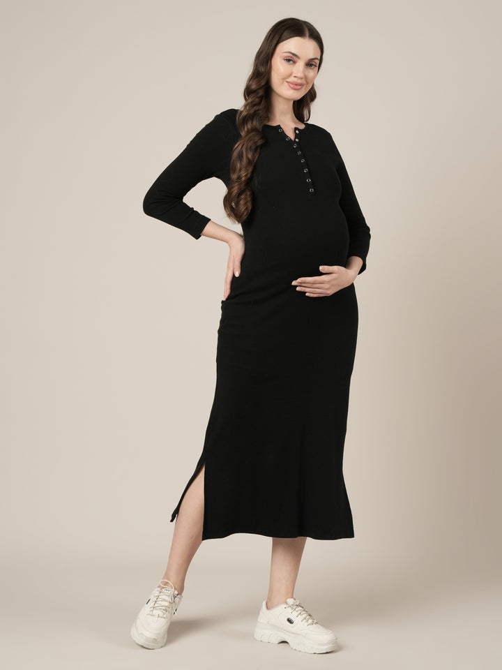 Black Maternity & Nursing Midi Bodycon T-shirt Dress