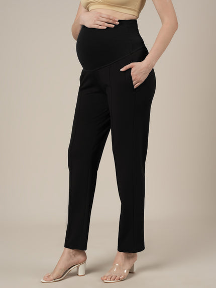 Maternity Pintuck Tapered Fit Pants-Black