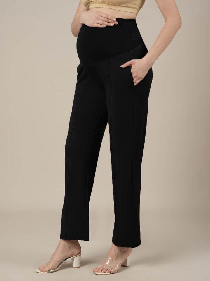Black Maternity Stretchy Wide Leg Pants