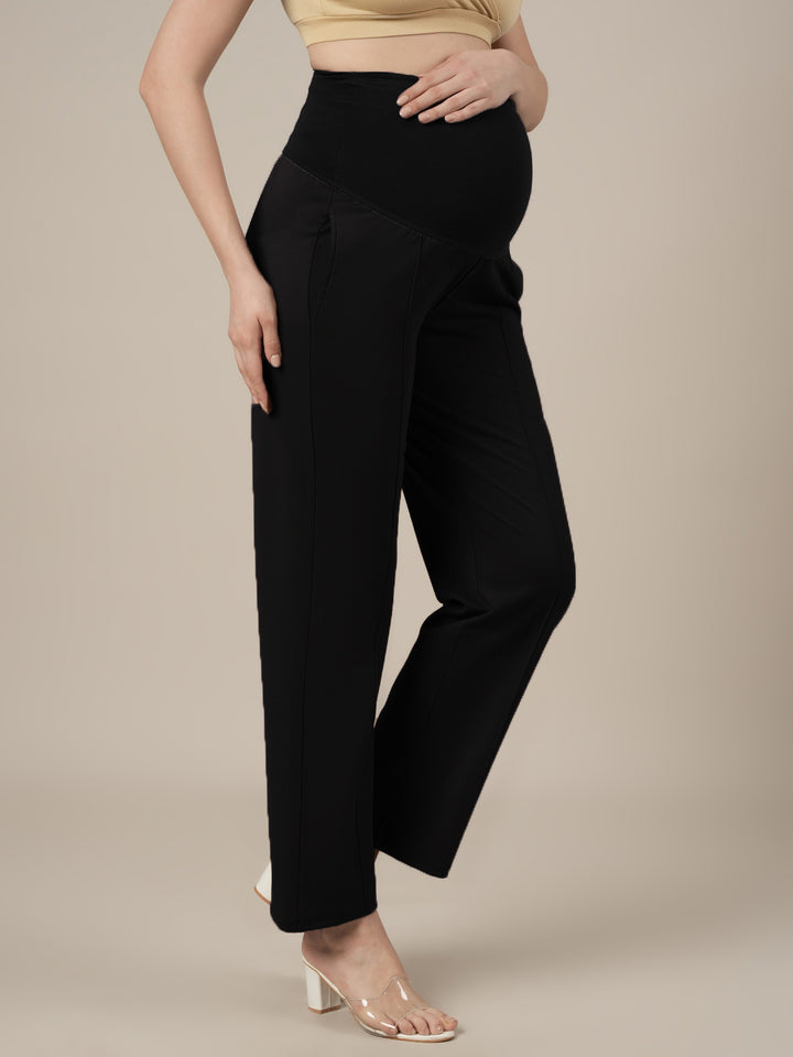 Black Maternity Stretchy Wide Leg Pants