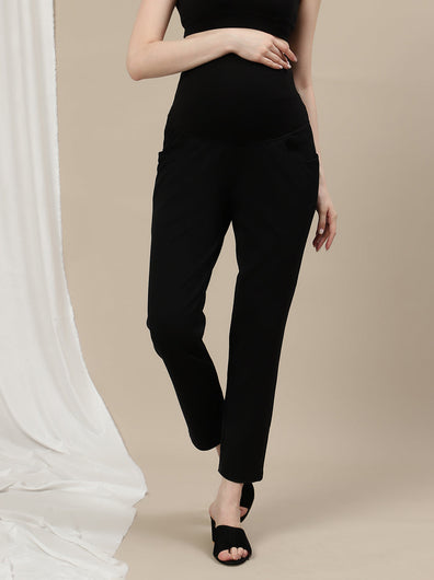 Ultra-Stretch Straight Leg Maternity Pants- Black