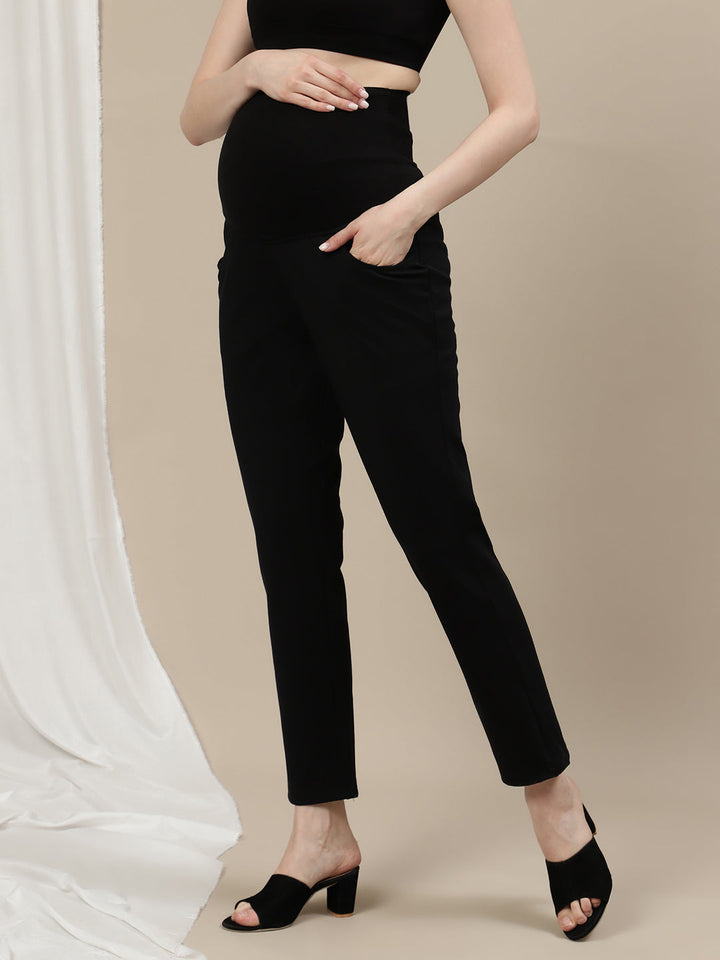 Ultra-Stretch Straight Leg Maternity Pants- Black