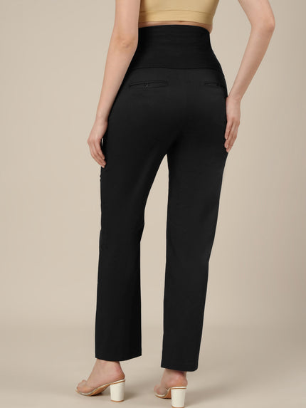 Stretchy Cotton Straight Fit Maternity Trousers-Black